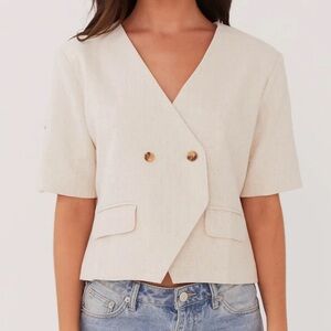 Peppermayo Hacienda Linen Cotton Short Sleeve Blazer Oatmeal Size 6 US